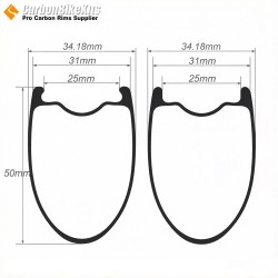 Ultralight 700C 50x31mm Symmetric Carbon Tubeless Gravel / CX Rim Big Hole Center Distance